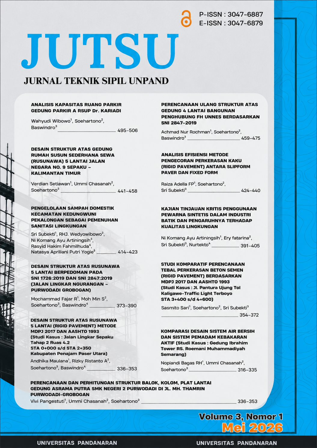 					View Vol. 3 No. 1 (2026): JUTSU : Jurnal Teknik Sipil Unpand, Vol. 3, No. 1, Mei 2026
				